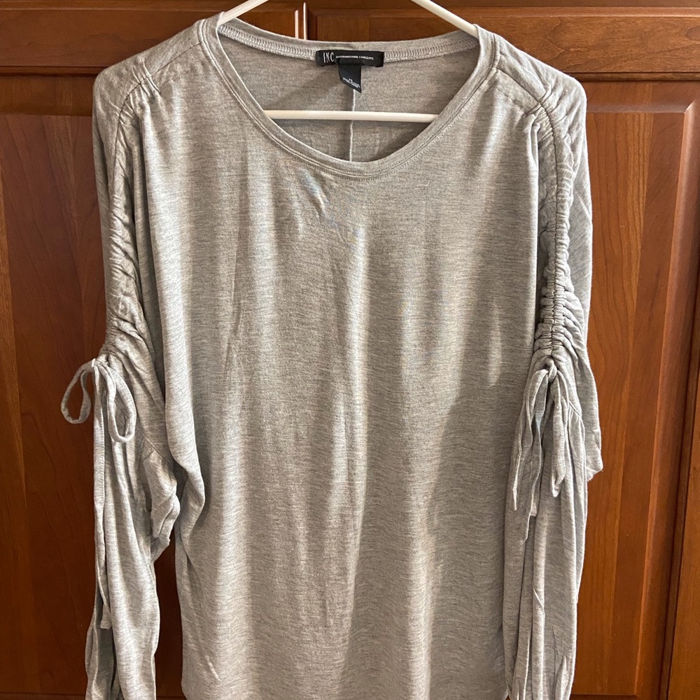 INC brand long sleeve pullover light gray top